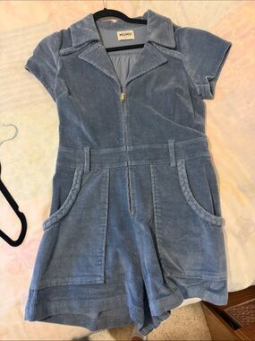 Show Me Your MuMu Dusty Blue Corduroy Short Romper- like new!